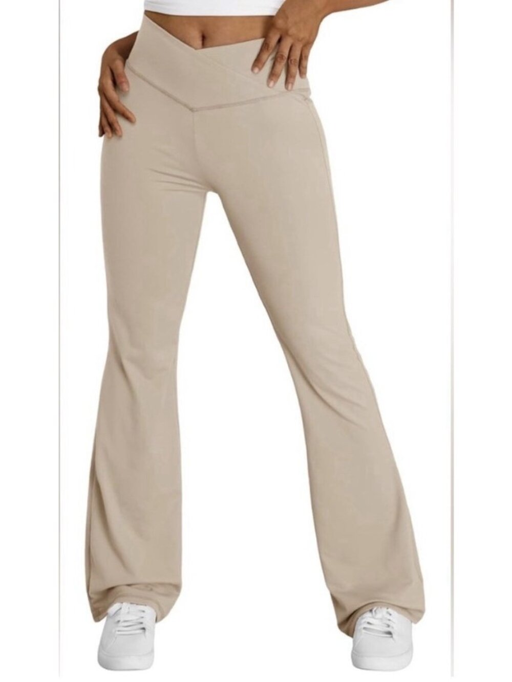 Opg Activewear v front flare leggings Solid Beige Workout Nylon Elastane Medium
